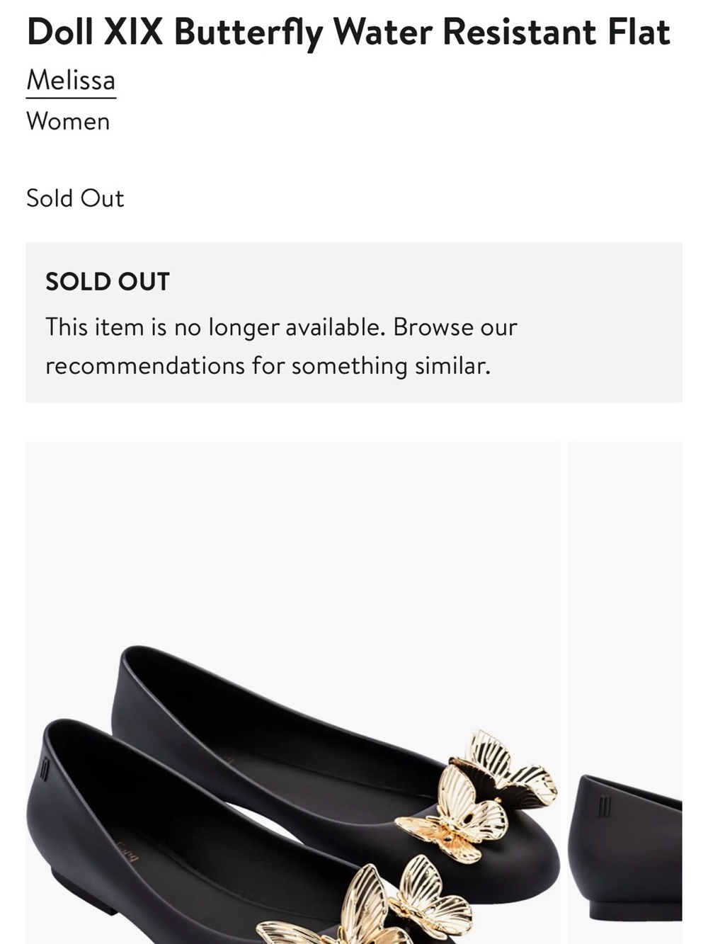 Melissa Doll XIX Women's Black PVC Ballet Flats with Gold Butterflies  8 NEW - Picture 11 of 11